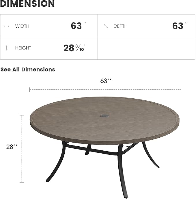 Patio Dining Table for 8-10, Round Metal Outdoor Table - Image 2