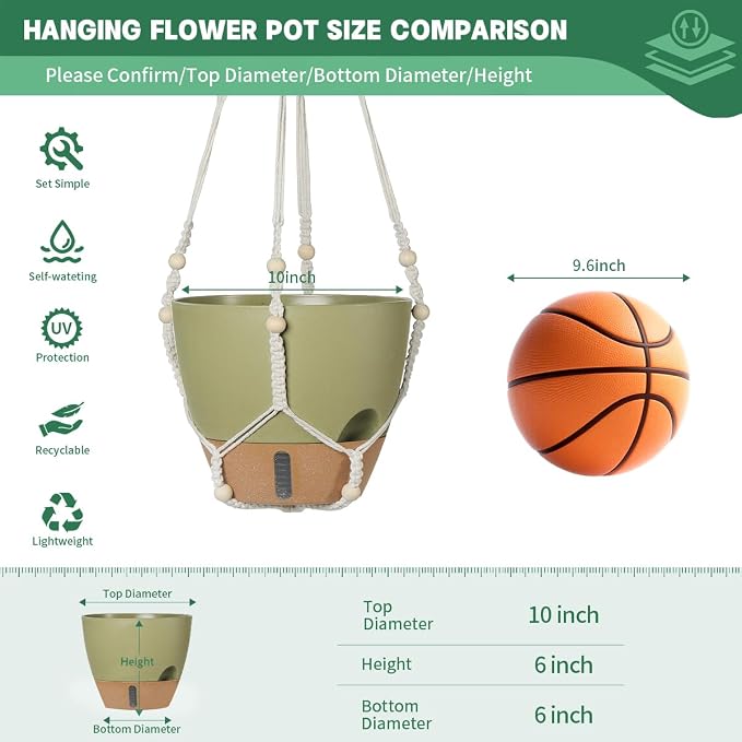 Self-Watering Hanging Planters for Indoor Plants Set 2-Piece Includes Plant - Image 3