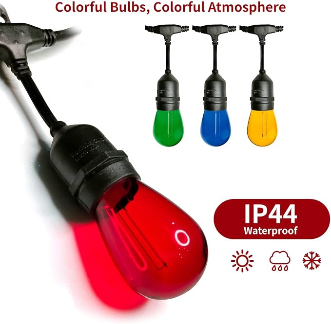 Meconard 24Pack S14 Colored LED String Light Bulbs, 1Watt Plastic Shatterproof - Image 5