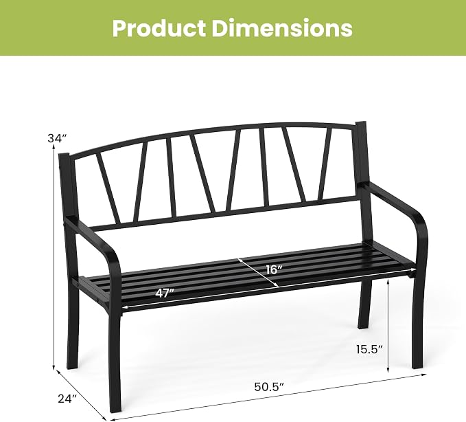 Tangkula Metal Patio Park Bench, Outdoor Garden Bench Loveseat - Image 3