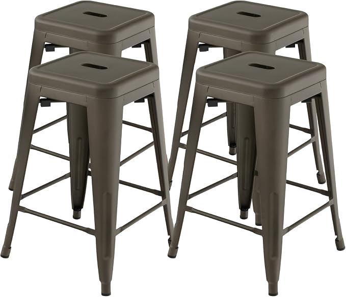COSTWAY Bar Stools Set of 4, 24” Stackable Metal Stools by COSTWAY