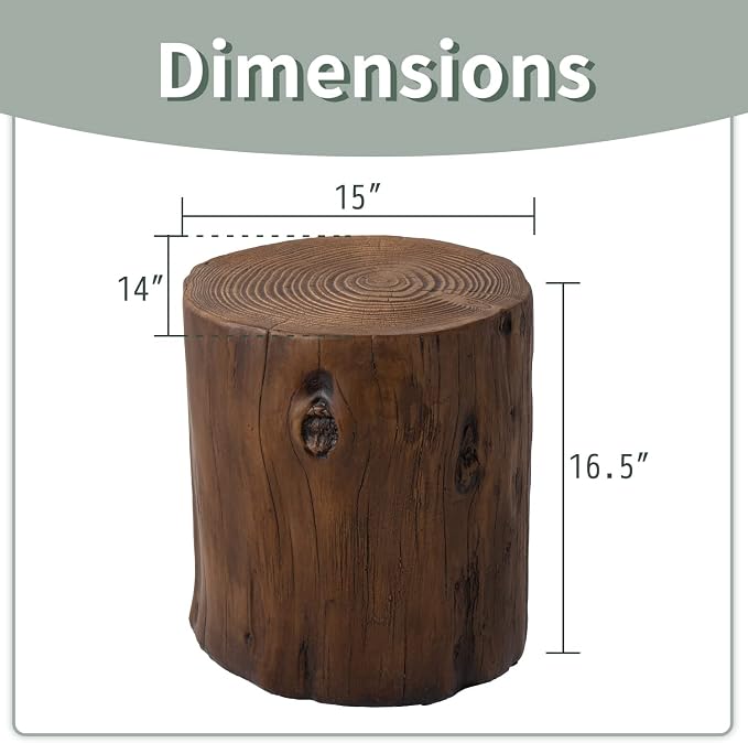 SUNBURY Outdoor Side Table Set of 2, Tree Stump Side Table Brown Colored Faux - Image 3