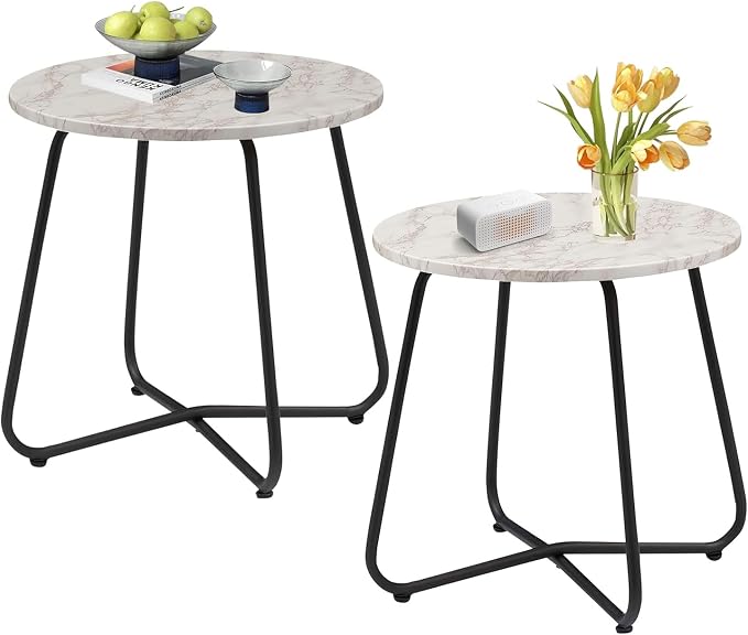VECELO 17.7 inch Small Round Outdoor Side Table, Patio End Table, Waterproof by VECELO