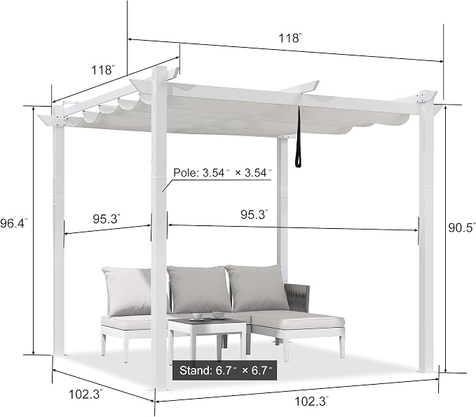 PURPLE LEAF 10' x 10' Aluminum Outdoor Pergola White Wind-Resistant Retractable - Image 2