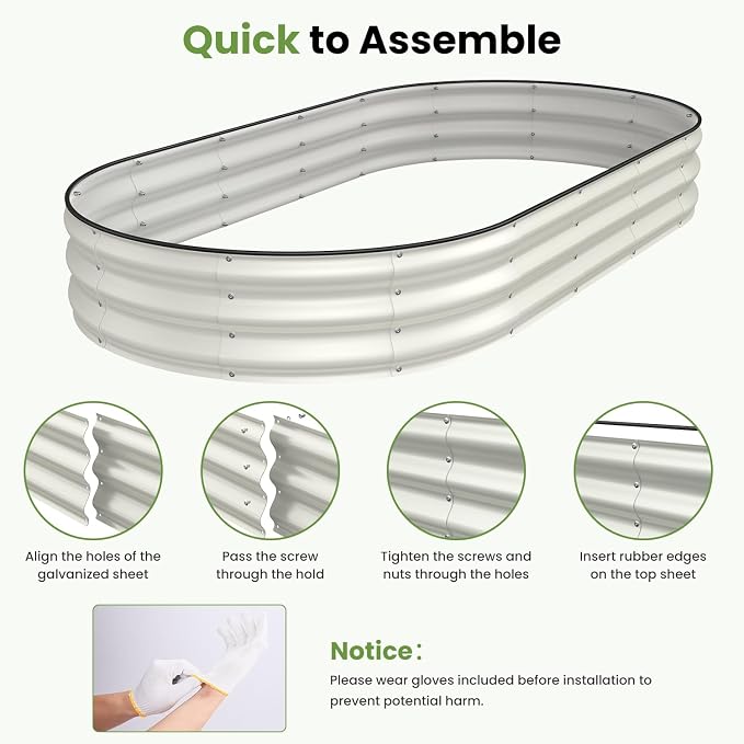 Galvanized Raised Garden Bed 8x4x1 FT, Oval Metal Raised Garden Bed Outdoor - Image 7
