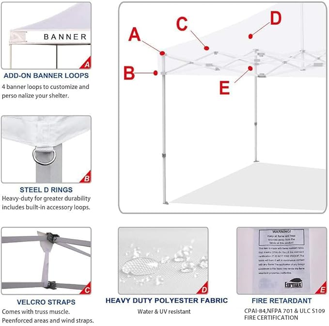 Eurmax USA 10x20 Pop Up Canopy Replacement Canopy Tent Top Cover, Instant - Image 3