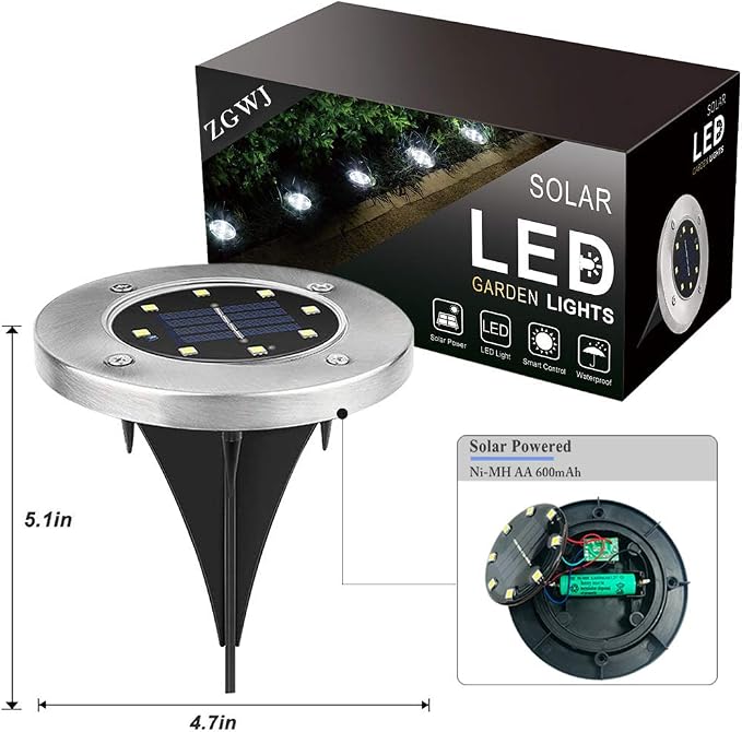 ZGWJ 8 Pack Solar Ground Lights, 8 LED Upgraded Outdoor Garden Lights Landscape - Image 2