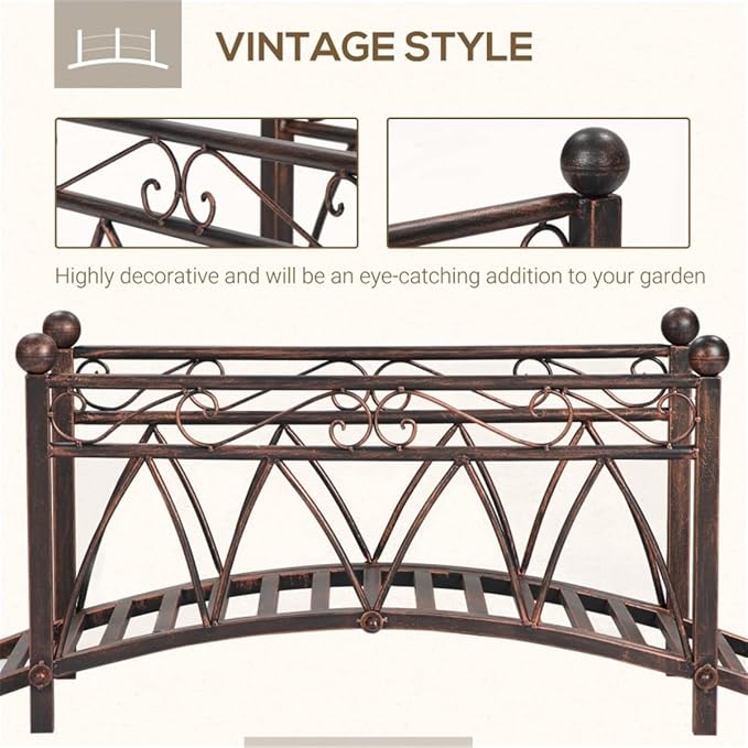 3.3FT Steel Garden Bridge with Anti-Slip Deck, 300LB Capacity Metal Footbridge - Image 4