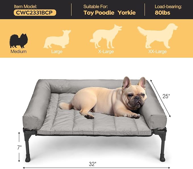 Veehoo Cooling Elevated Dog Bed Add Removable Waterproof Bolster Cushion Mat - Image 3