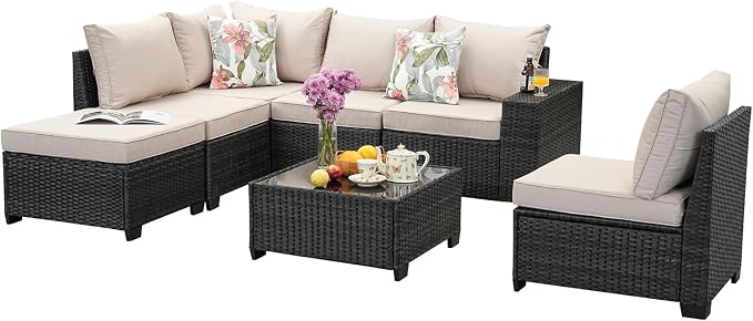 Jing's Villa 7-Piece Patio Furniture Set, All-Weather Outdoor Wicker Sectional - Image 9