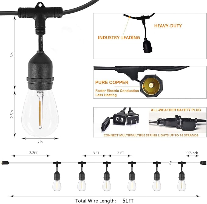 Outdoor String Lights for Outside 48FT - Image 2