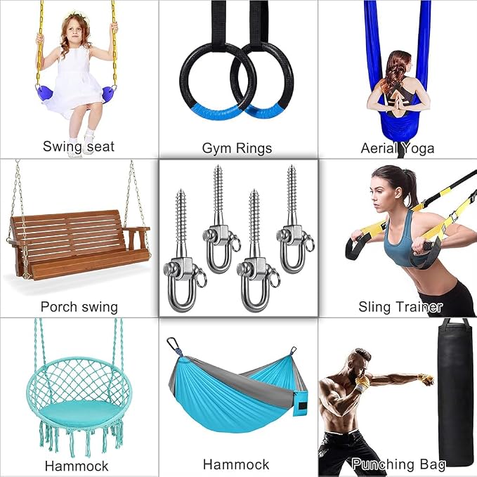 SELEWARE 4 Pack Swing Hangers Swing Set Hooks Stainless Steel Hammock Hooks - Image 2