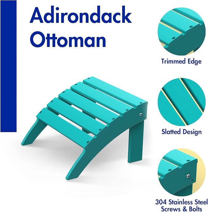 BRIOPAWS Adirondack Ottoman | Folding | HDPE Plastic | Aqua Outdoor Foot Rest | - Image 4