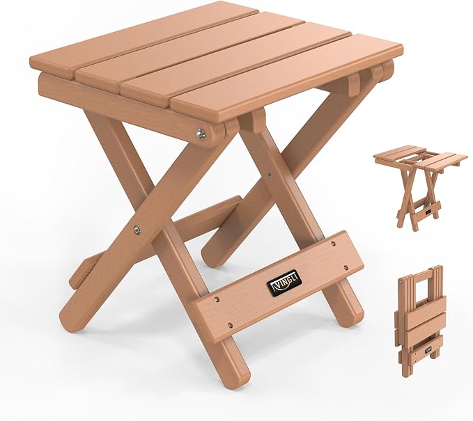 VINGLI Small HDPE Folding Side Table, Plastic Waterproof Portable Adirondack by VINGLI