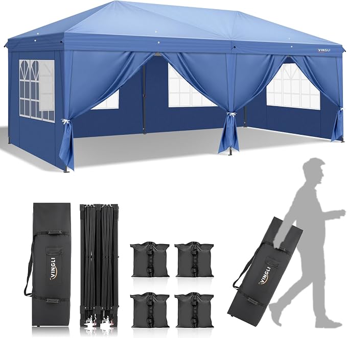 VINGLI Pop Up Canopy Tent with Sidewalls, Outdoor Gazebo Canopy Tent, Patio by VINGLI