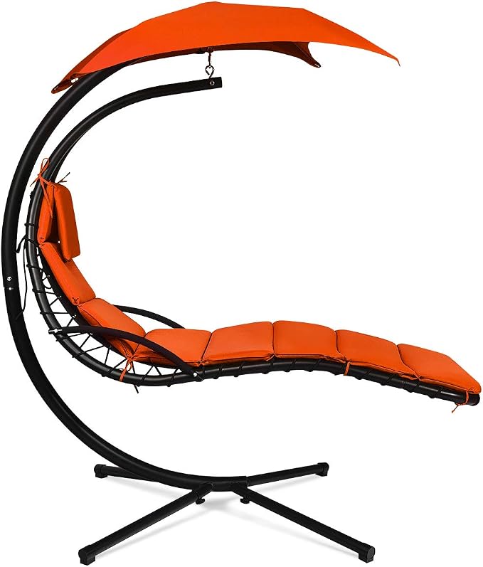 Giantex Hanging Chaise Lounger Chair, Arc Stand Porch Swing Chair w/Canopy by Giantex
