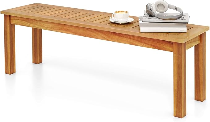 COSTWAY Outdoor Bench, 52” Backless Acacia Wood Narrow Bench by COSTWAY