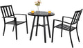 PHI VILLA 3 Piece Outdoor Patio Bistro Dining Set, Slatted Metal Round Table & by PHIVILLAThepioneerofcomfortablehouseholdsupplies