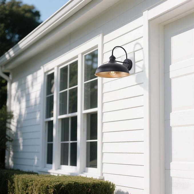 10" Dome Barn Lights for Farmhouse, Matte Black Gooseneck Outdoor Light Fixture - Image 3