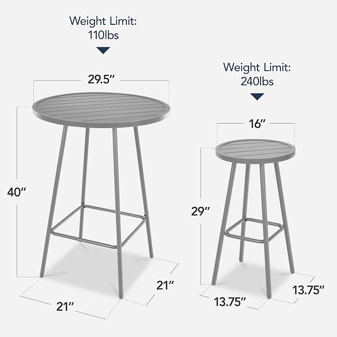 Best Choice Products 3-Piece Patio Dining Set, Bar Height, Outdoor Bistro Set - Image 2