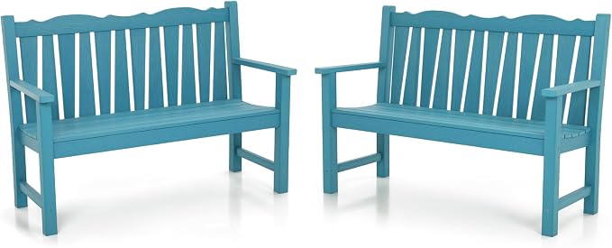Outdoor Bench Set of 2, Weatherproof Garden Benches by LAHAAP
