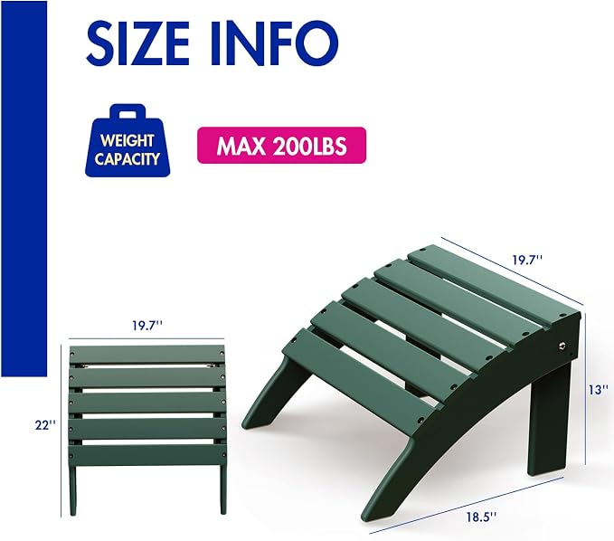 BRIOPAWS Adirondack Ottoman | Folding | HDPE Plastic | Forest Outdoor Foot Rest - Image 2