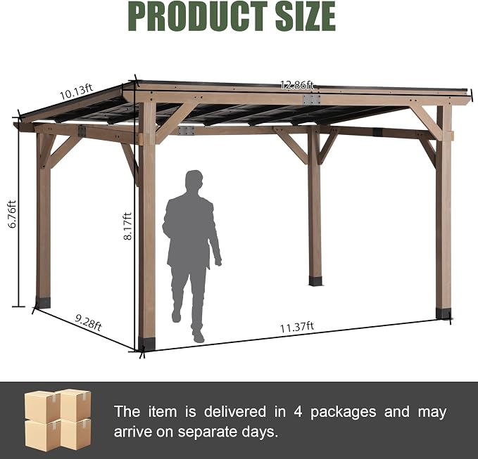 CHARMELEON Cedar Wood Gazebo 10' x 12', Wooden Grill Gazebo - Image 6