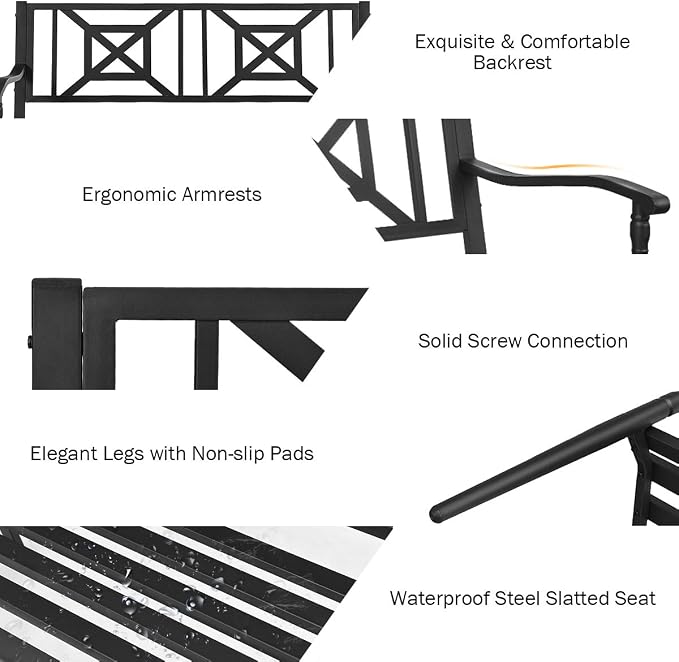 S AFSTAR Outdoor Garden Bench, Metal Porch Bench Seat - Image 4