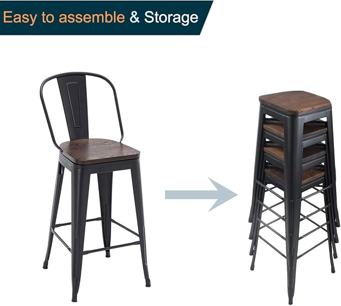 Alunaune 26" Swivel Metal Bar Stools Set of 4 High Back Counter Height - Image 7