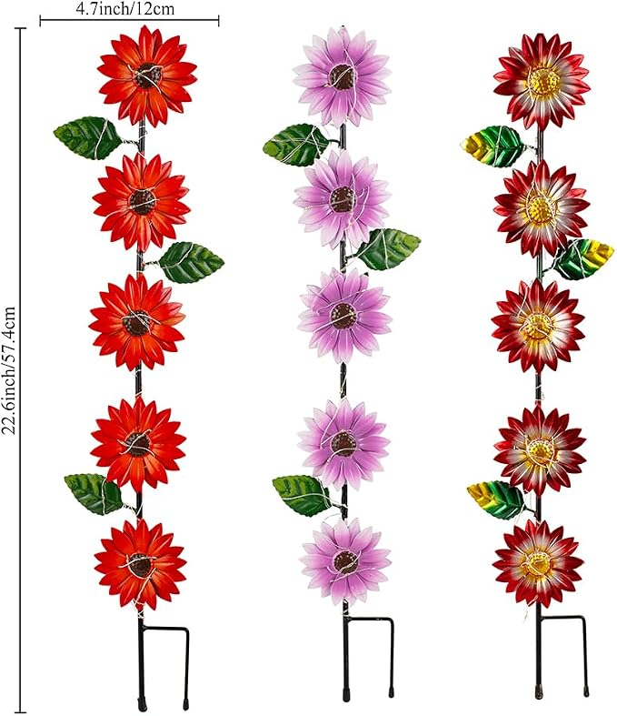 Set of 3 Solar Garden Lights, 22.6'' H Flowers Decorative Garden Stakes - Image 3