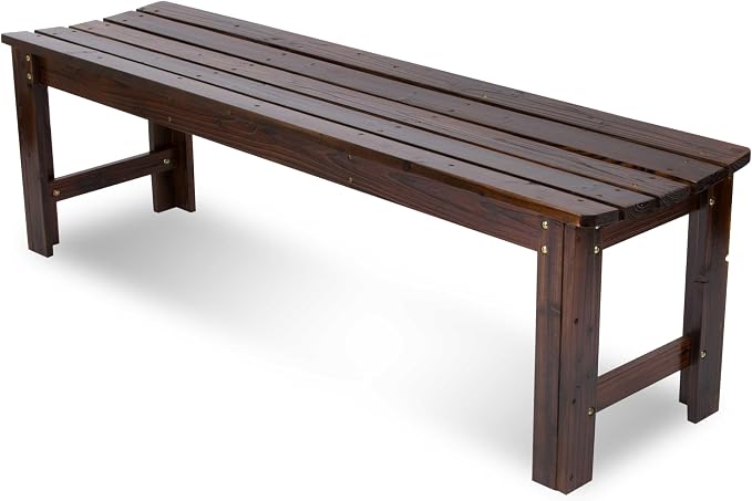 Shine Company Outdoor Wooden Backless Patio Garden Bench, 5 Ft, Burnt Brown by ShineCompany