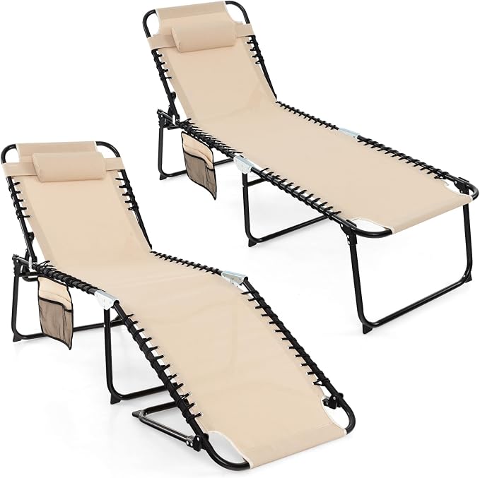 GYMAX Lounge Chairs for Outside, Extra High Folding Beach Tanning Lounger by GYMAX