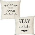 PANDICORN Welcome to Our Porch Stay Awhile Pillow Covers 18x18 Set of 2 by PANDICORN