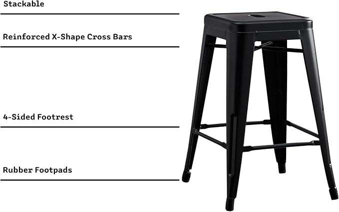 AC Pacific 24” Metal Backless Barstool Set of 2 – Country Rustic Style - Image 5