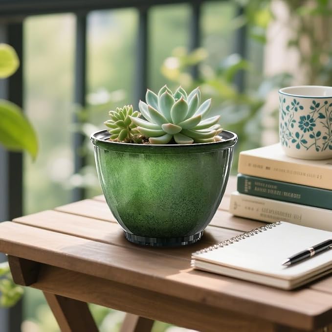 8 Inch Plastic Plant Pots, Glossy Smooth Finish Planter - Image 4
