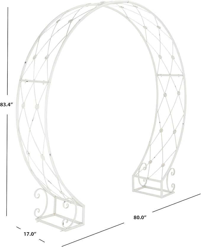 SAFAVIEH Outdoor Collection Mizell Antique White Lattice Wrought Iron Moon - Image 3