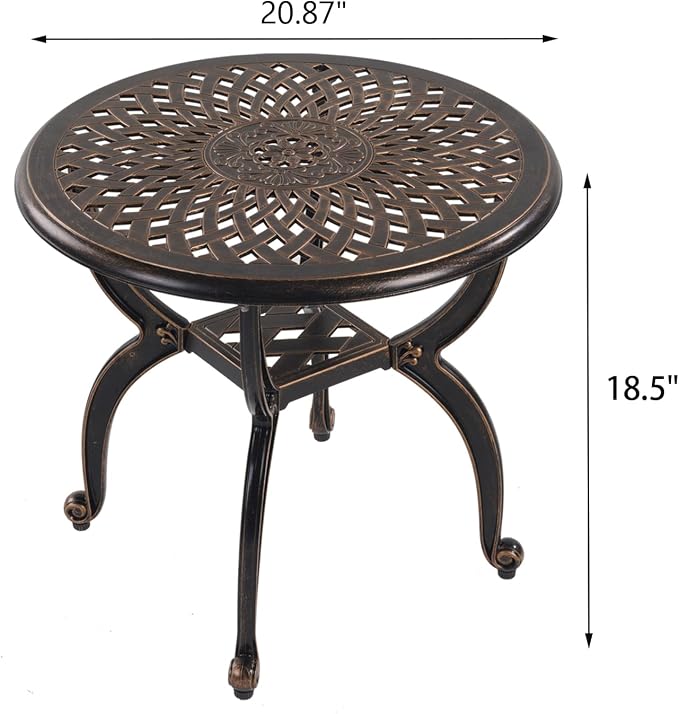 Cast Aluminum Outdoor Side Table, All Weather Round Small Coffee Table - Image 3