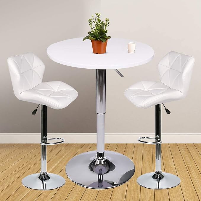ARTETHYS Bar Table and Chairs Set of 3 White Heigh Adjustable Round Pub Desk - Image 2