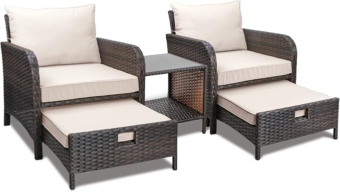 LEVELEVE Balcony Furniture 5 Piece Patio Conversation Set, PE Wicker Rattan by Enjoyyourlife