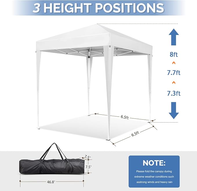 VINGLI 6.5x6.5 Pop Up Canopy Tent, Outdoor Foldable Portable Canopy - Image 3
