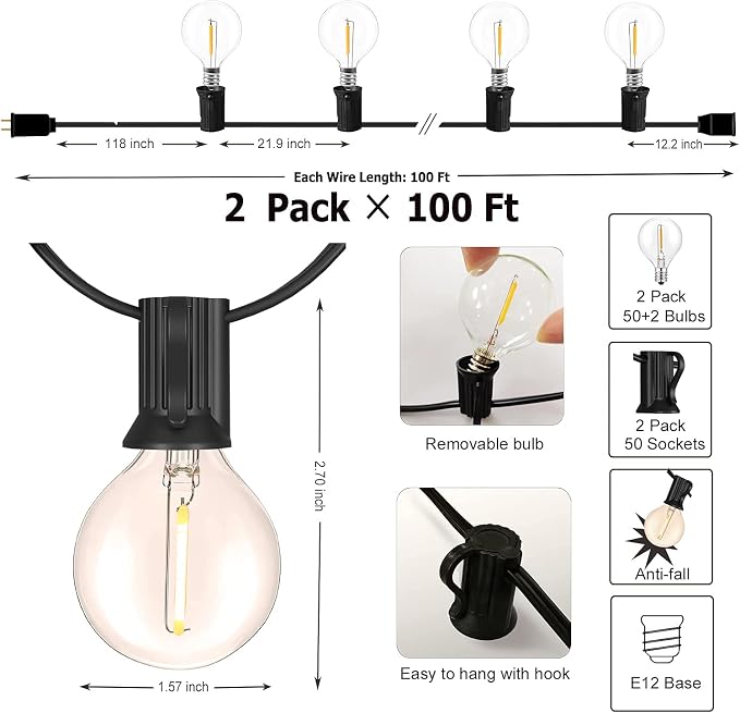Outdoor String Lights 200FT Waterproof Globe String Lights - Image 5