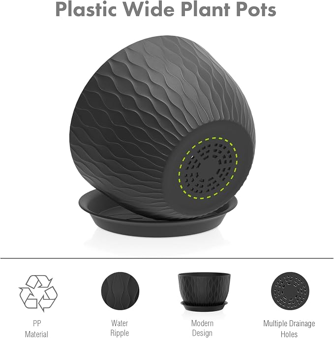 12/10/9 inch Large Plant Pots, 3 Pack Wide Flower Pots - Image 4