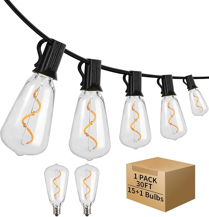 30FT LED Outdoor String Lights Waterproof, 2200K ST38 LED Globe Outdoor Lights by ShineU