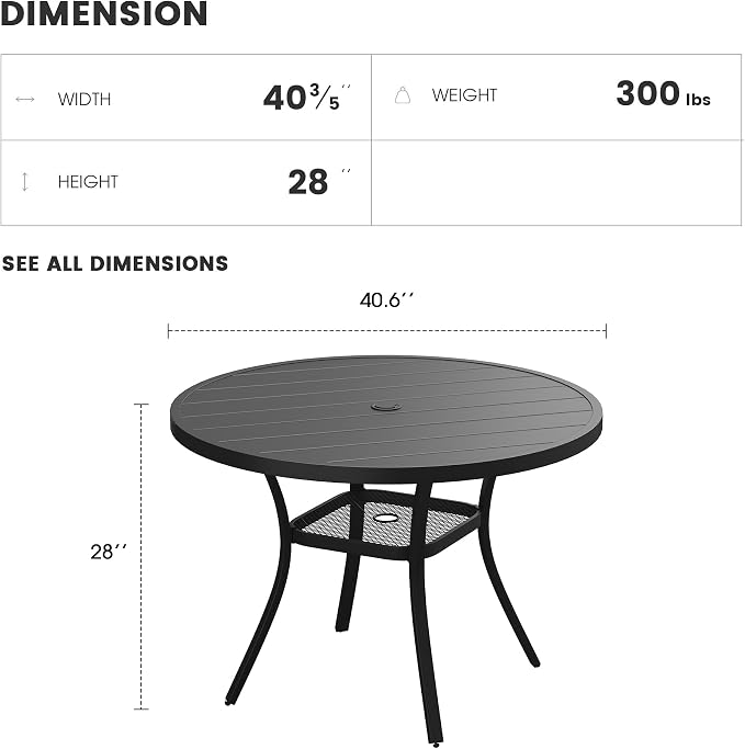 Patio Dining Table for 4, Round Metal Outdoor Table - Image 3