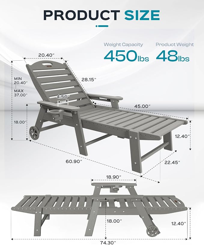 Ciokea Lounge Chair Outdoor, Oversized Chaise Lounge Chair - Image 3