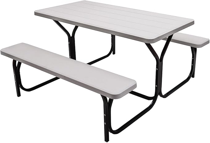 Giantex Picnic Table Bench Set Outdoor Camping All Weather Metal Base Wood-Like by Giantex