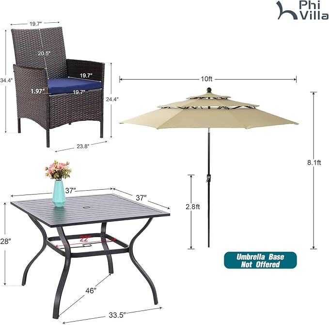 PHI VILLA 5 Piece Patio Dining Set - Image 8