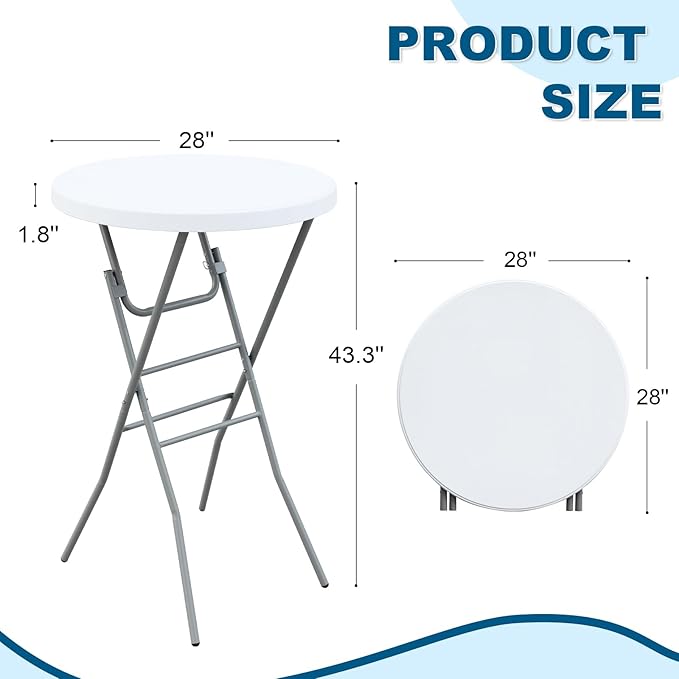 28” Round Folding Bar Table, High Top Cocktail Table - Image 3