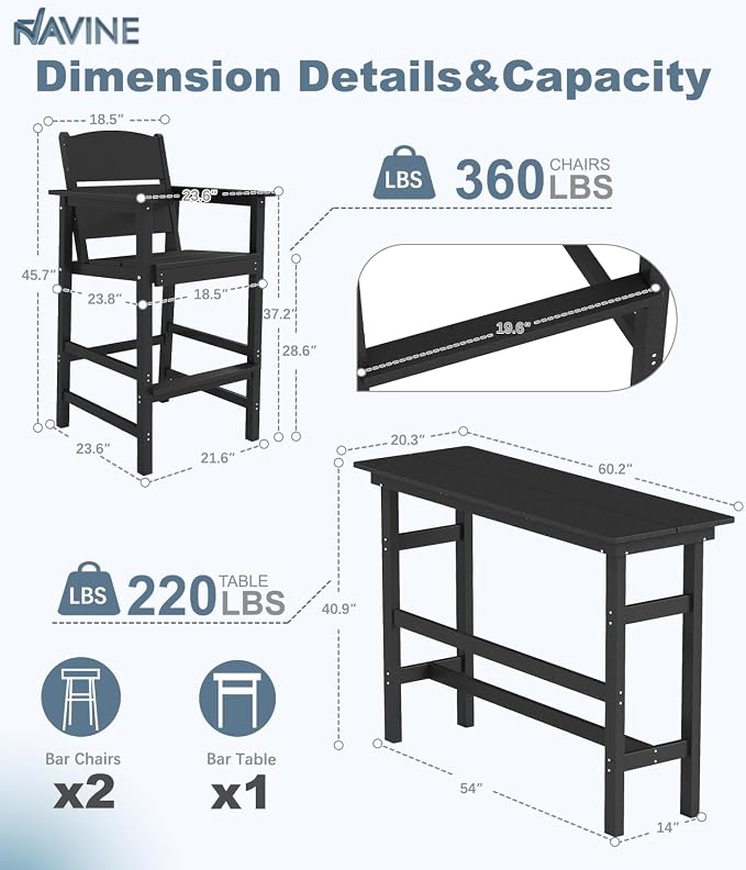 Bar Height Patio Table and Chairs Set, HDPE Outdoor Adirondack Bar Chairs and - Image 2