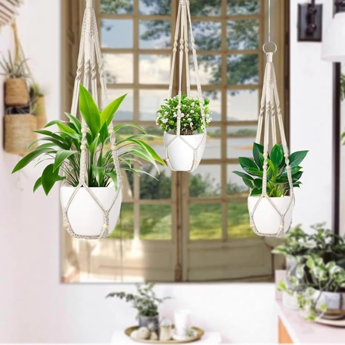 3 Pack Macrame Plant Hanger, Hanging Plant Holder, Boho Home Decor Hanging - Image 7